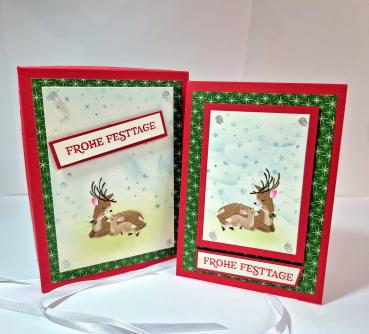 5er - Set Weihnachtskarten inkl. Verpackung - Rentiermama mit Baby